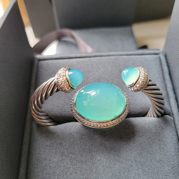 David Yurman aqua chalcedony and pave diamond ring with matching bangle - Picture 6 of 13